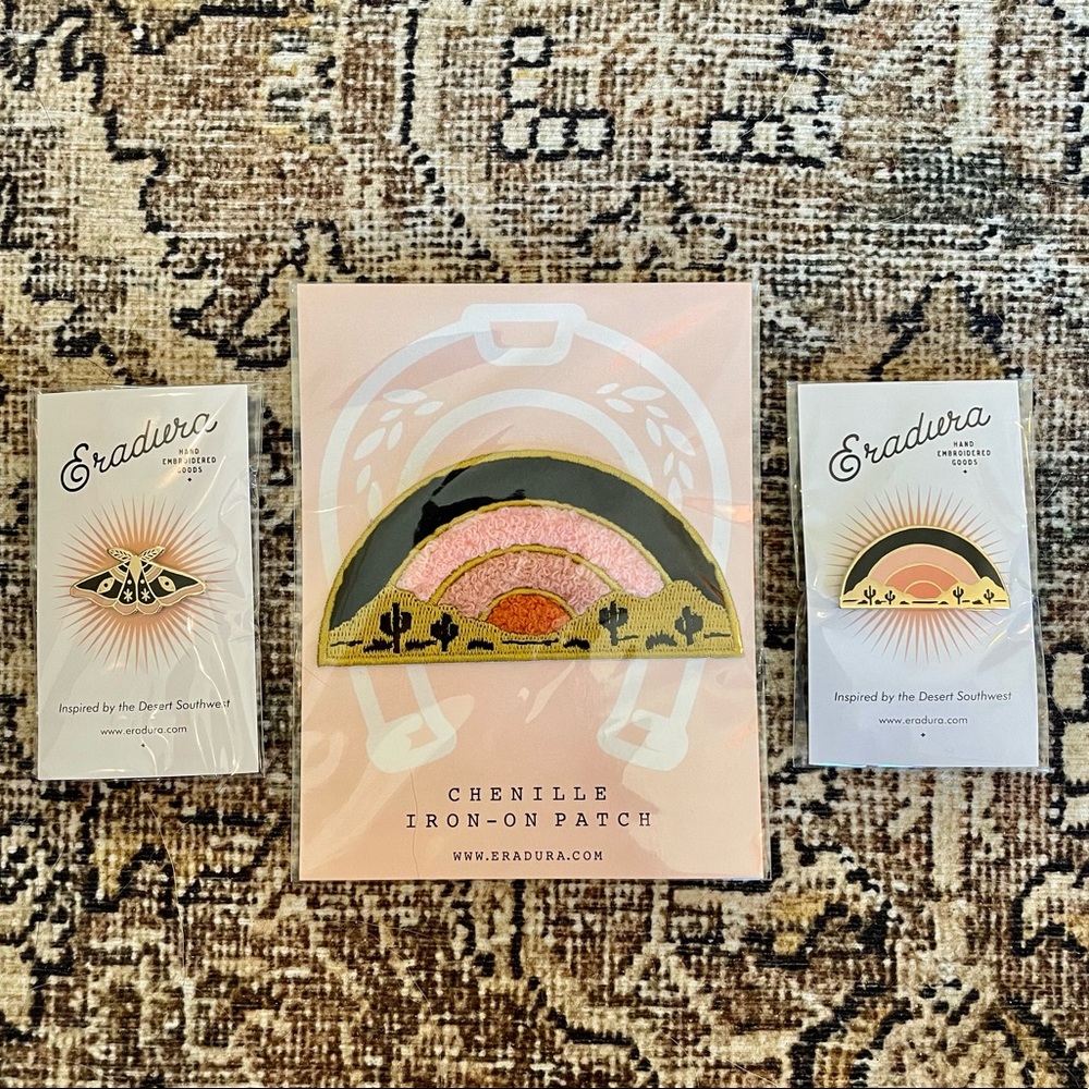 Lot of Eradura Rainbow Chenille Patch and Enamel Pins